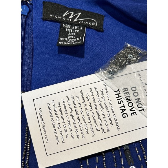 Midnight Velvet Beaded Cobalt Cocktail Formal Dinner Party Midi Skirt Set Suit - Picture 15 of 16